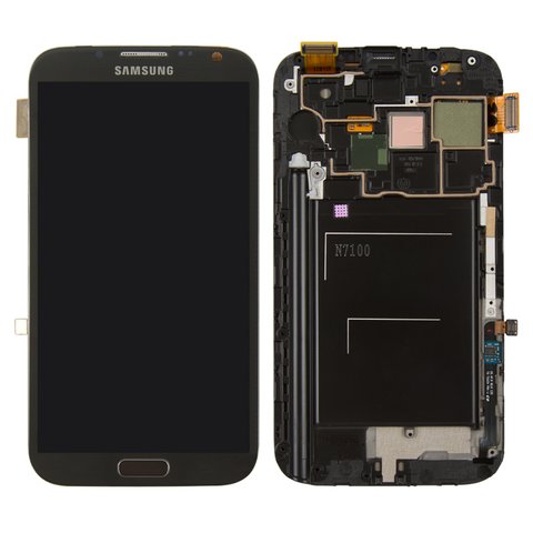 Дисплей для Samsung N7100 Note 2, сірий, з рамкою, Оригінал переклеєне скло 