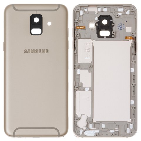 Задня панель корпуса для Samsung A600F Dual Galaxy A6 2018 , золотиста, із склом камери, з боковою кнопкою
