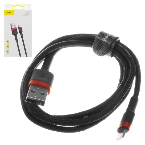 USB кабель Baseus Cafule, USB тип A, Lightning, 100 см, 2,4 А, чорний, червоний, #CALKLF B19
