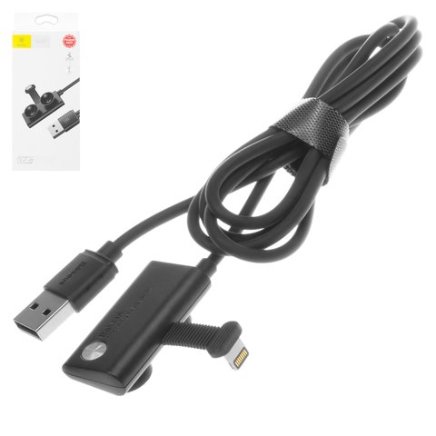 USB кабель Baseus Suction Cup Mobile Games, USB тип A, Lightning, 100 см, 2,4 А, чорний, #CALXP A01