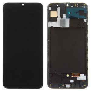 Дисплей для Samsung A307 Galaxy A30s, черный, с рамкой, High Copy, с широким ободком, OLED 