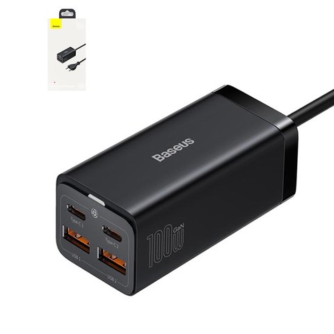 Сетевое зарядное устройство Baseus GaN3 Pro Desktop, 100 Вт, Fast Charge, черный, c кабелем USB тип C к USB тип C, 4 порта, 1,5 м, #CCGP000101