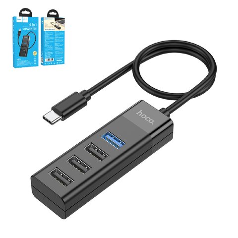 USB хаб Hoco HB25, USB тип C, USB тип A, USB 3.0 тип A, 30 см, черный, 4 порта, #6931474762429