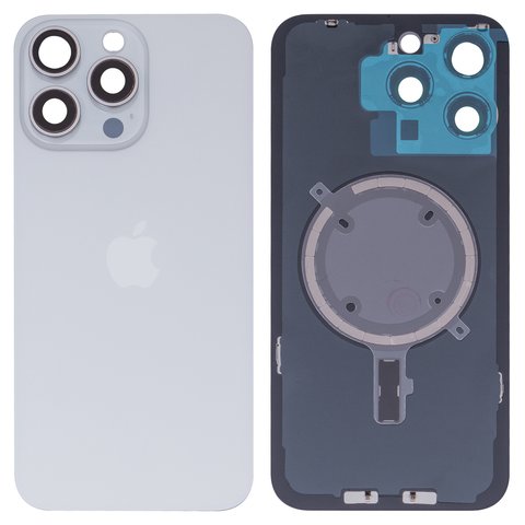 Задняя панель корпуса для iPhone 15 Pro Max, белая, со стеклом камеры, High Copy