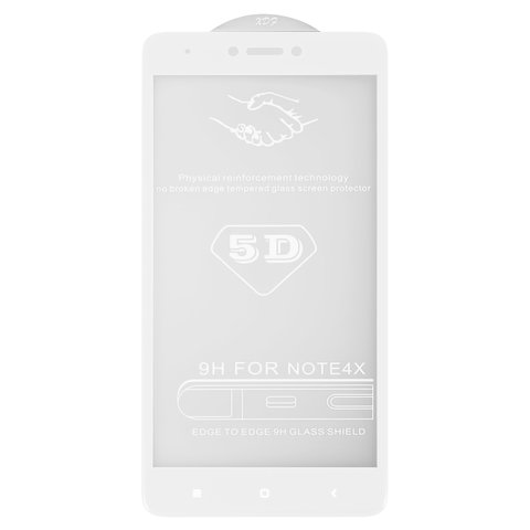 Tempered Glass Screen Protector All Spares compatible with Xiaomi Redmi Note 4X, 5D Full Glue, white, the layer of glue is applied to the entire surface of the glass 