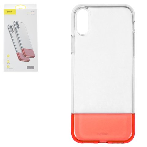 Case Baseus compatible with iPhone X, iPhone XS, red, colourless, transparent, silicone  #WIAPIPH58 RY09