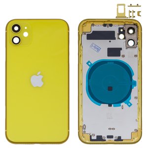 Housing compatible with iPhone 11, yellow, with SIM card holders, with side buttons 