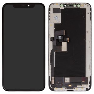 LCD compatible with iPhone XS, black, with frame, change glass, with camera and proximity sensor plastics 
