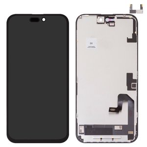 LCD compatible with iPhone 16 Plus, black, with frame, HC, without IC, OLED , GX OEM hard 