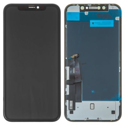 Дисплей для iPhone XR, черный, с рамкой, переклеено стекло, с защитным экраном дисплея