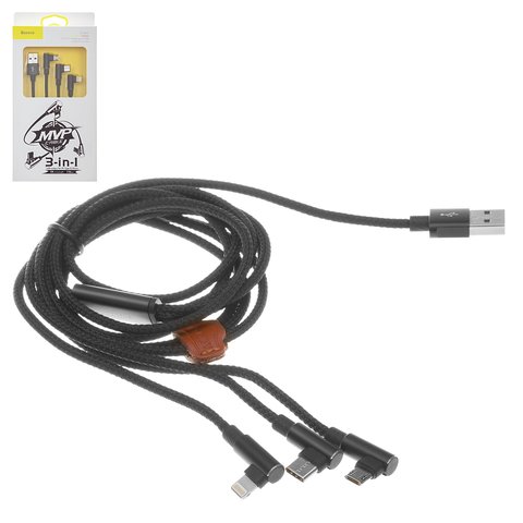 USB Cable Baseus MVP Mobile Game, USB type A, USB type C, micro USB type B, Lightning, 120 cm, 3.5 A, black #CAMLT WZ01