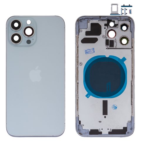 Housing compatible with iPhone 13 Pro Max, silver, with SIM card holders, with side button, HC, silver