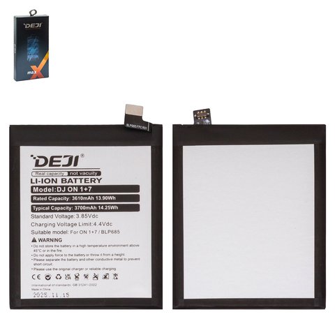 Battery Deji BLP685 compatible with OnePlus 6T, 7, Li ion, 3.85 V, 3700 mAh 