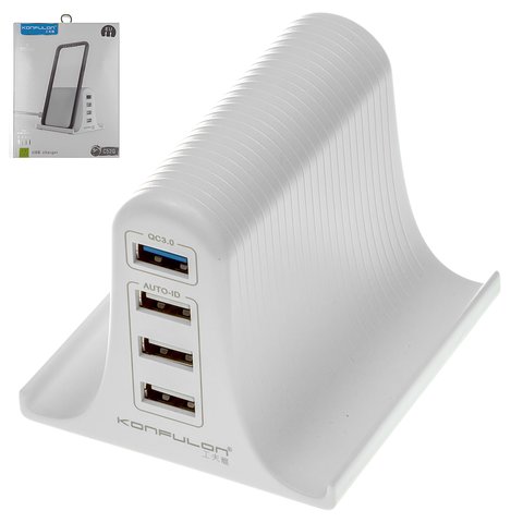 Adaptador de red Konfulon C52Q, Quick Charge, USB puertos 5V 3A 9V 2A 12V 1,5A, 220 V, 3 USB salidas 5V 2,4A , blanco