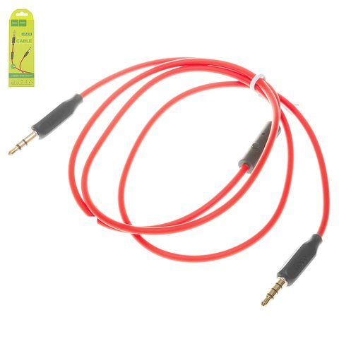 AUX кабель Hoco UPA12, TRS 3.5 мм, TRRS 3.5 мм, 100 см, червоний, силіконовий, з мікрофоном