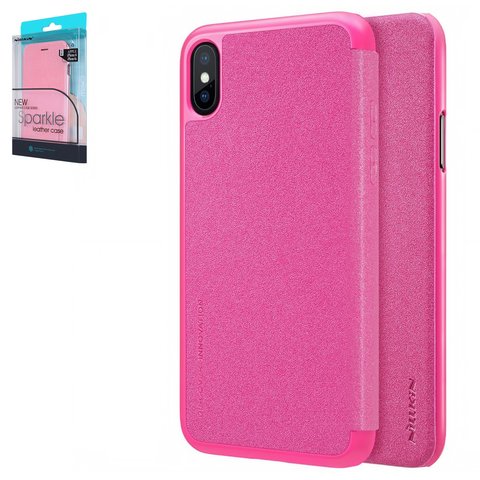 Чехол Nillkin Sparkle laser case для iPhone X, iPhone XS, розовый, книжка, без отверстия под логотип, пластик, PU кожа, #6902048146327