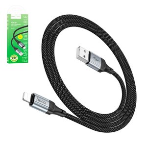 USB кабель Hoco X102, USB тип A, Lightning, 100 см, 2,4 А, чорний, в нейлоновому обплетенні, #6942007608756