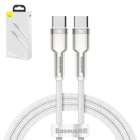 USB кабель Baseus Cafule Series Metal, 2xUSB тип C, 200 см, 100 Вт, белый, в нейлоновой оплетке, #CATJK D02