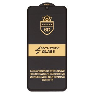 Защитное стекло ESD 6D для Huawei Honor 10 Lite, Honor 20 Lite, P Smart 2019 , P Smart 2020 , совместимо с чехлом, Full Glue, Anti Static, без упаковки , черный