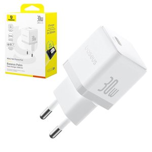 Сетевое зарядное устройство Baseus Palm, 30 Вт, Fast Charge, белый, 1 порт, #P10111605213 00